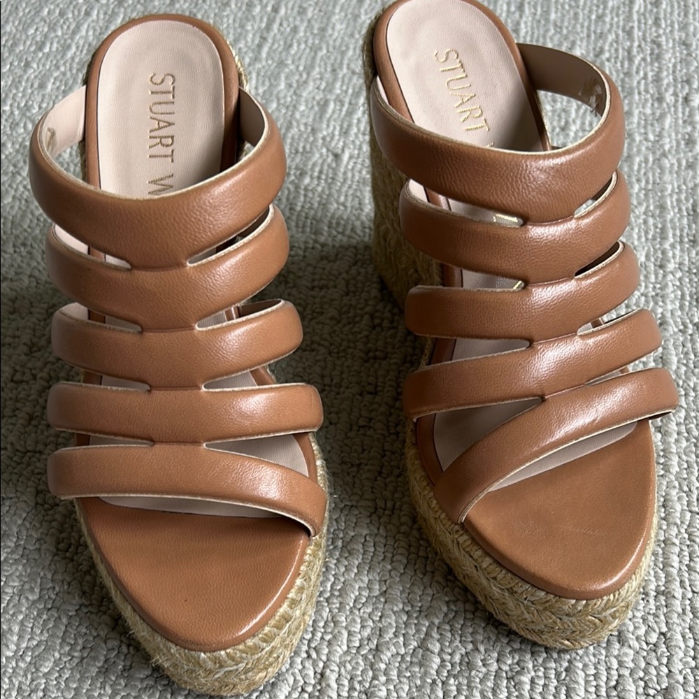Stuart Weitzman Brown Leather Wedge Sandals
